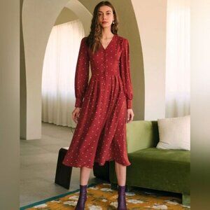 NWT Rihoas Burnt‎ Orange The Polka Dot Pleated Midi Dress Large